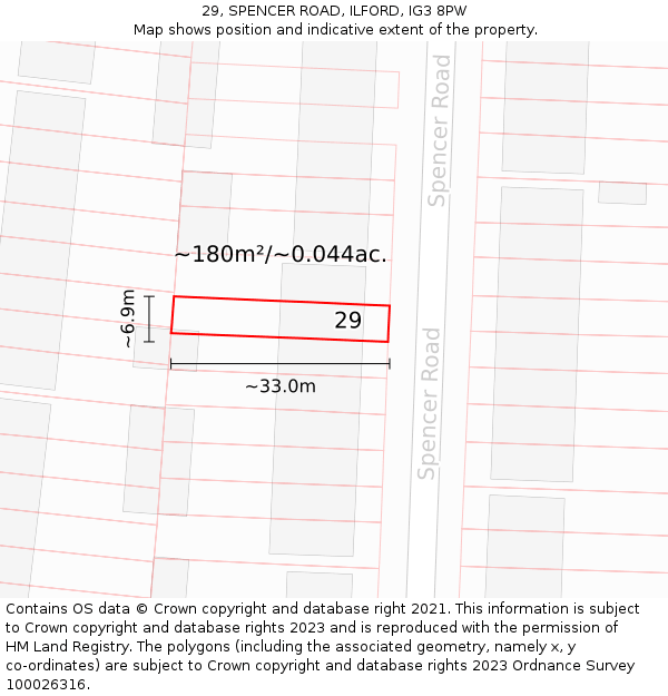 29, SPENCER ROAD, ILFORD, IG3 8PW: Plot and title map