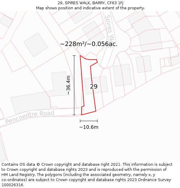 29, SPIRES WALK, BARRY, CF63 1FJ: Plot and title map
