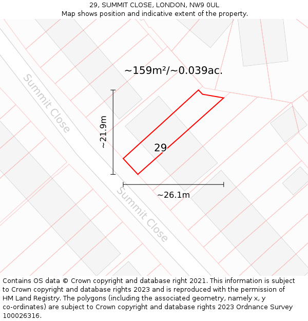 29, SUMMIT CLOSE, LONDON, NW9 0UL: Plot and title map