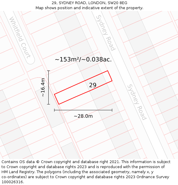 29, SYDNEY ROAD, LONDON, SW20 8EG: Plot and title map