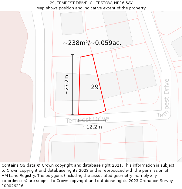 29, TEMPEST DRIVE, CHEPSTOW, NP16 5AY: Plot and title map
