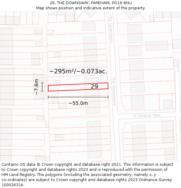 29, THE DOWNSWAY, FAREHAM, PO16 8NU: Plot and title map