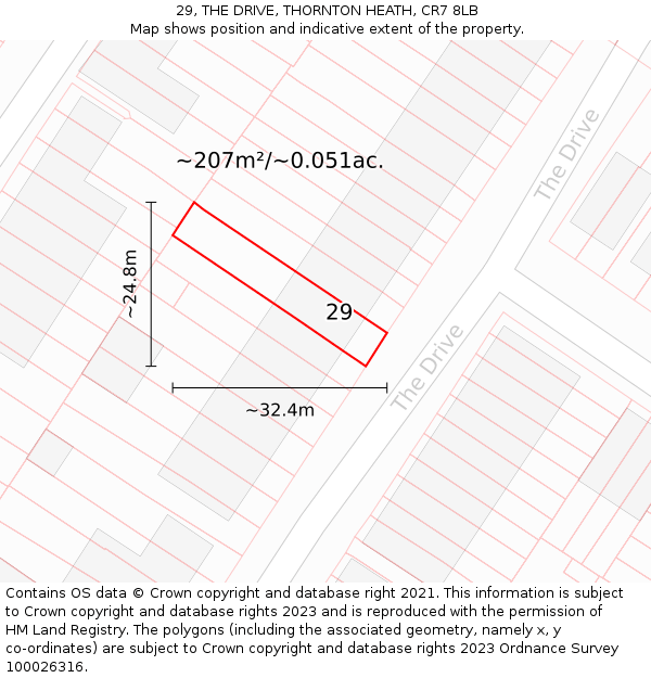 29, THE DRIVE, THORNTON HEATH, CR7 8LB: Plot and title map