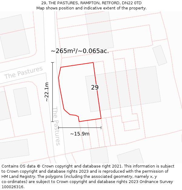 29, THE PASTURES, RAMPTON, RETFORD, DN22 0TD: Plot and title map