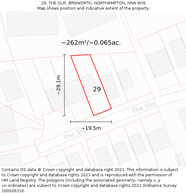 29, THE SLIP, BRIXWORTH, NORTHAMPTON, NN6 9HS: Plot and title map