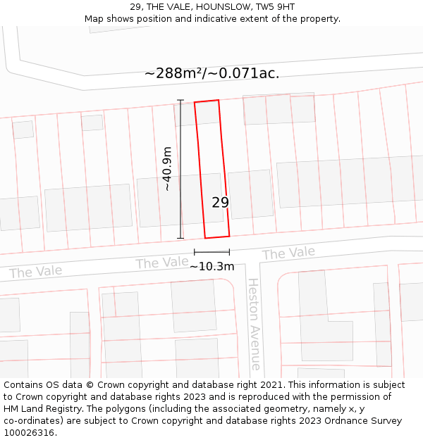 29, THE VALE, HOUNSLOW, TW5 9HT: Plot and title map