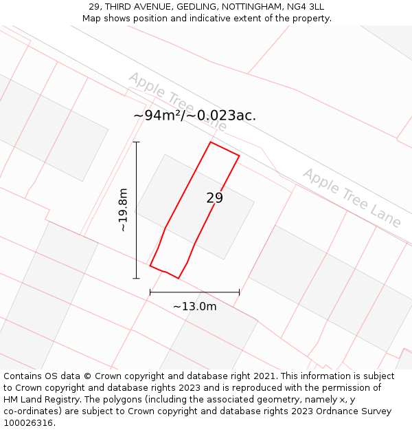 29, THIRD AVENUE, GEDLING, NOTTINGHAM, NG4 3LL: Plot and title map