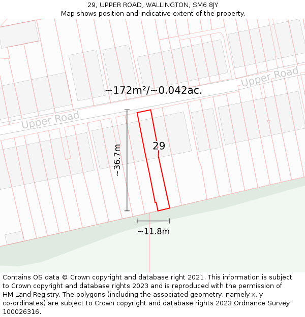 29, UPPER ROAD, WALLINGTON, SM6 8JY: Plot and title map