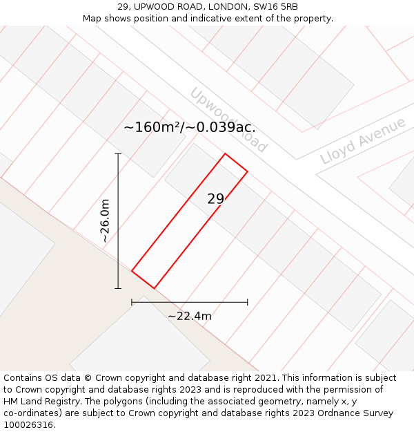 29, UPWOOD ROAD, LONDON, SW16 5RB: Plot and title map