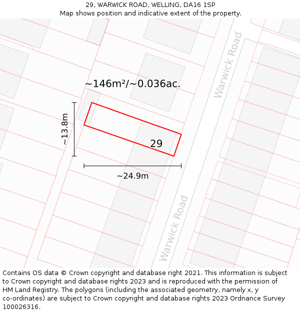 29, WARWICK ROAD, WELLING, DA16 1SP: Plot and title map