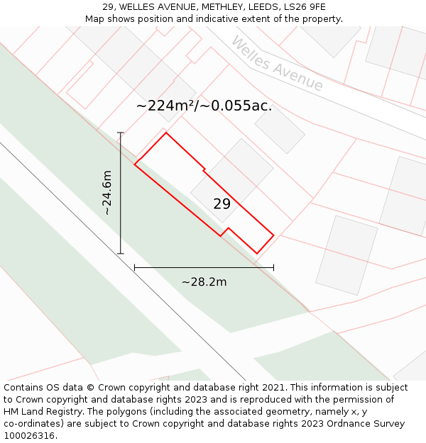 29, WELLES AVENUE, METHLEY, LEEDS, LS26 9FE: Plot and title map