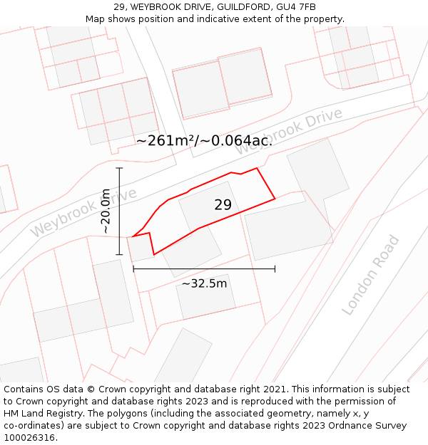 29, WEYBROOK DRIVE, GUILDFORD, GU4 7FB: Plot and title map