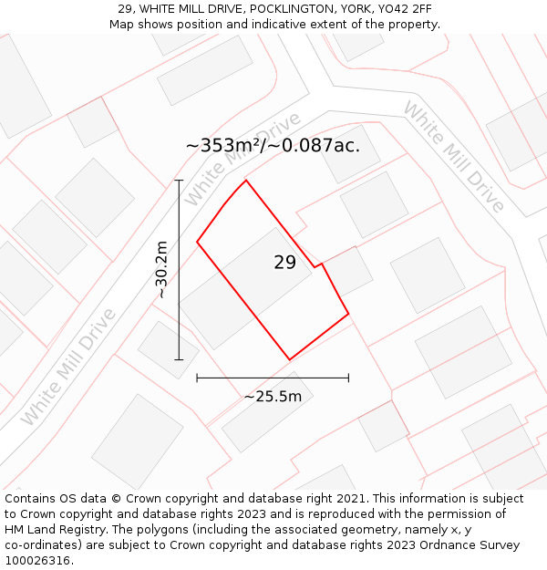 29, WHITE MILL DRIVE, POCKLINGTON, YORK, YO42 2FF: Plot and title map
