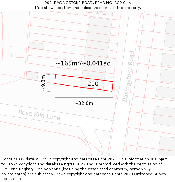 290, BASINGSTOKE ROAD, READING, RG2 0HN: Plot and title map
