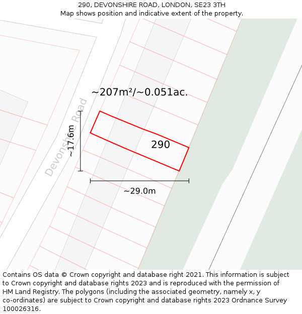 290, DEVONSHIRE ROAD, LONDON, SE23 3TH: Plot and title map