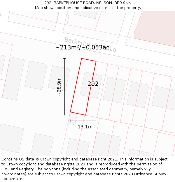 292, BARKERHOUSE ROAD, NELSON, BB9 9NN: Plot and title map