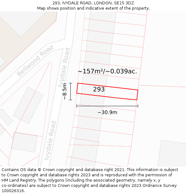 293, IVYDALE ROAD, LONDON, SE15 3DZ: Plot and title map
