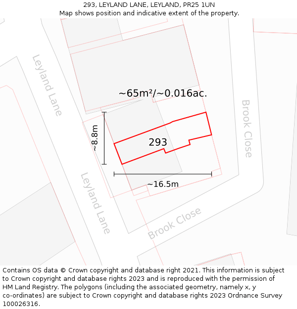293, LEYLAND LANE, LEYLAND, PR25 1UN: Plot and title map