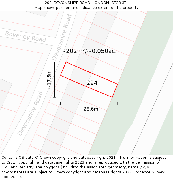 294, DEVONSHIRE ROAD, LONDON, SE23 3TH: Plot and title map