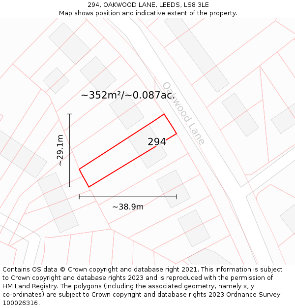 294, OAKWOOD LANE, LEEDS, LS8 3LE: Plot and title map