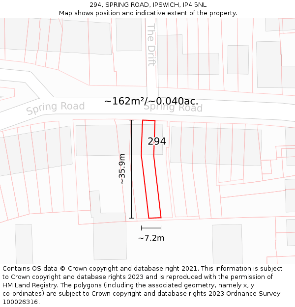 294, SPRING ROAD, IPSWICH, IP4 5NL: Plot and title map