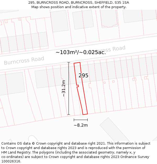 295, BURNCROSS ROAD, BURNCROSS, SHEFFIELD, S35 1SA: Plot and title map