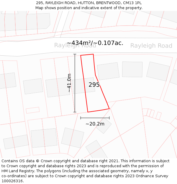 295, RAYLEIGH ROAD, HUTTON, BRENTWOOD, CM13 1PL: Plot and title map