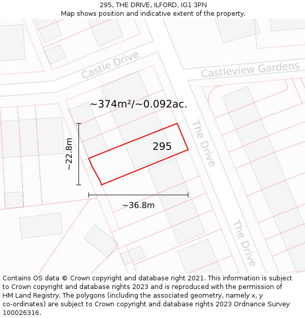 295, THE DRIVE, ILFORD, IG1 3PN: Plot and title map