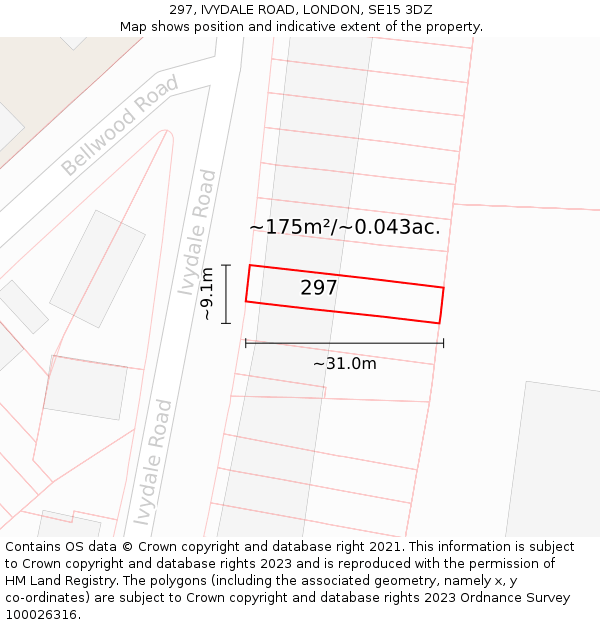 297, IVYDALE ROAD, LONDON, SE15 3DZ: Plot and title map