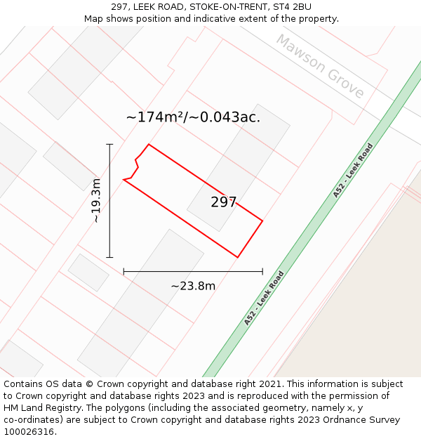 297, LEEK ROAD, STOKE-ON-TRENT, ST4 2BU: Plot and title map