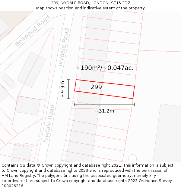 299, IVYDALE ROAD, LONDON, SE15 3DZ: Plot and title map