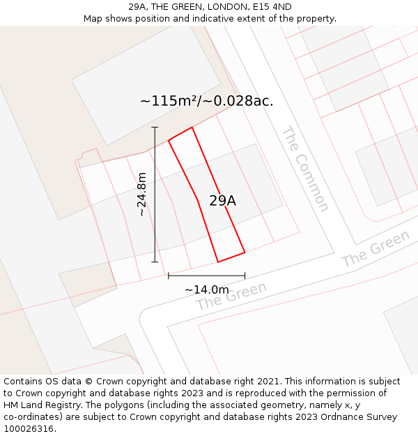 29A, THE GREEN, LONDON, E15 4ND: Plot and title map
