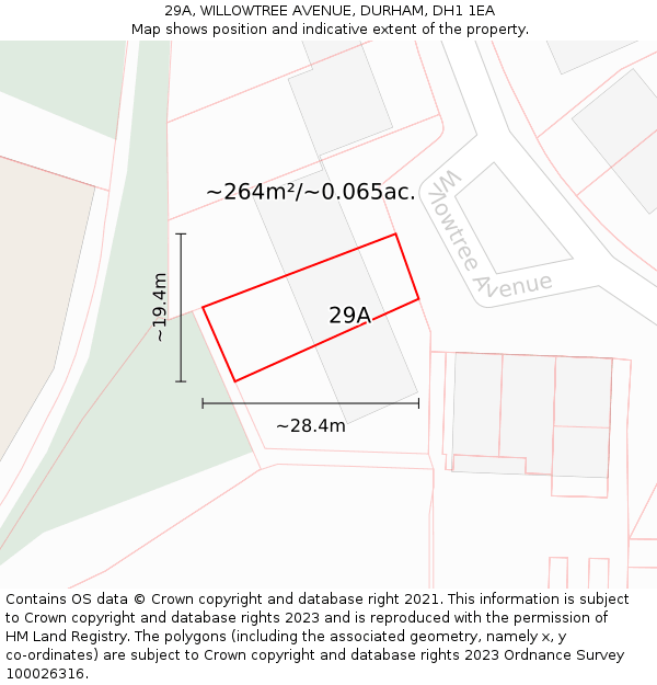 29A, WILLOWTREE AVENUE, DURHAM, DH1 1EA: Plot and title map