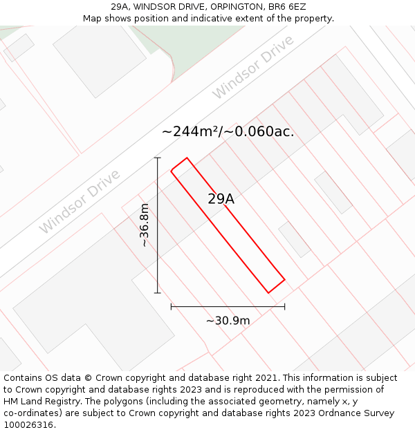 29A, WINDSOR DRIVE, ORPINGTON, BR6 6EZ: Plot and title map