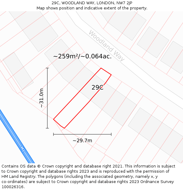 29C, WOODLAND WAY, LONDON, NW7 2JP: Plot and title map