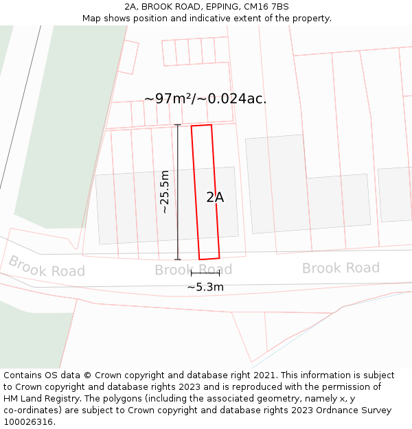 2A, BROOK ROAD, EPPING, CM16 7BS: Plot and title map