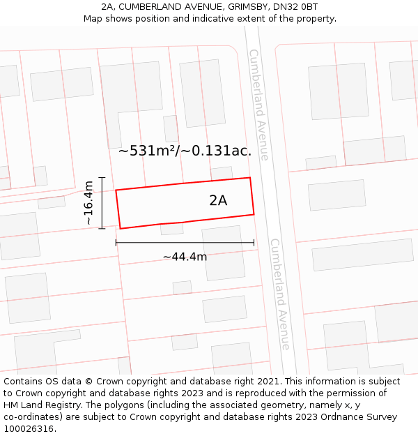 2A, CUMBERLAND AVENUE, GRIMSBY, DN32 0BT: Plot and title map