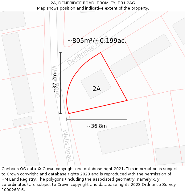 2A, DENBRIDGE ROAD, BROMLEY, BR1 2AG: Plot and title map
