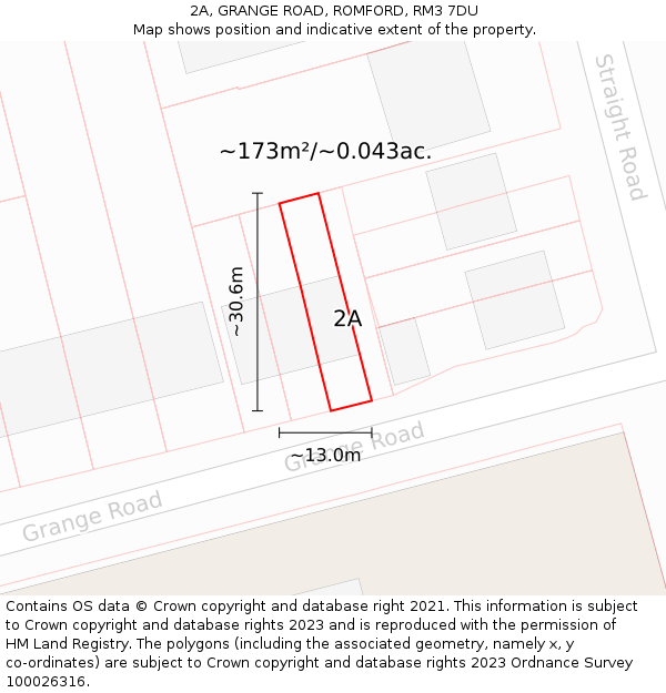 2A, GRANGE ROAD, ROMFORD, RM3 7DU: Plot and title map