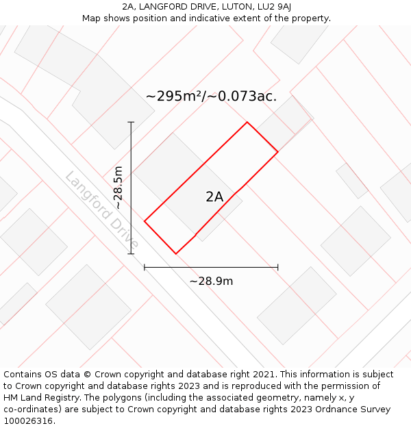 2A, LANGFORD DRIVE, LUTON, LU2 9AJ: Plot and title map