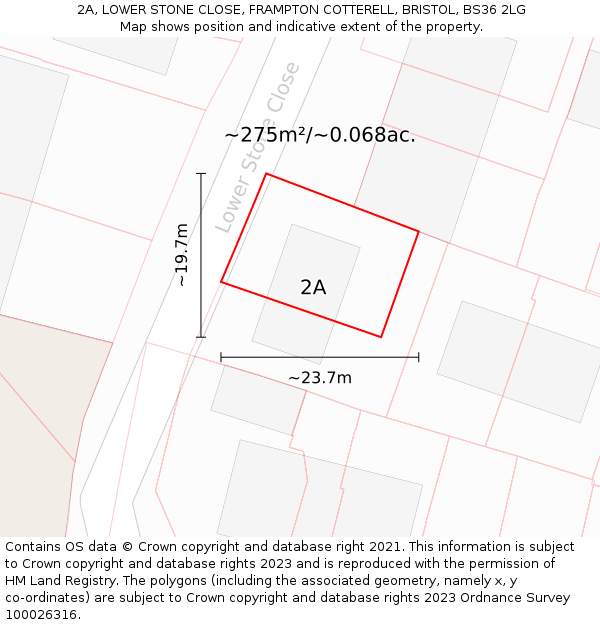 2A, LOWER STONE CLOSE, FRAMPTON COTTERELL, BRISTOL, BS36 2LG: Plot and title map