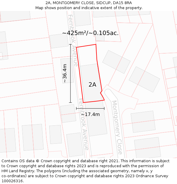 2A, MONTGOMERY CLOSE, SIDCUP, DA15 8RA: Plot and title map