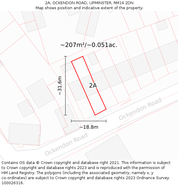 2A, OCKENDON ROAD, UPMINSTER, RM14 2DN: Plot and title map