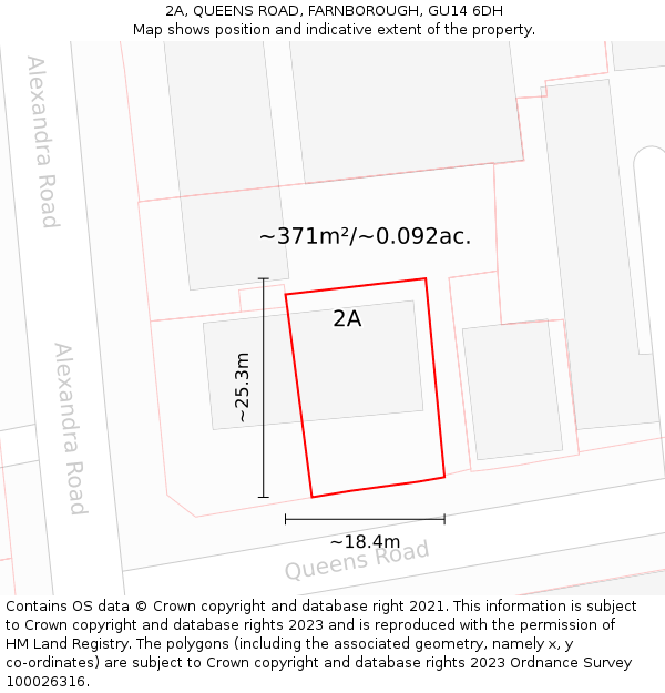 2A, QUEENS ROAD, FARNBOROUGH, GU14 6DH: Plot and title map
