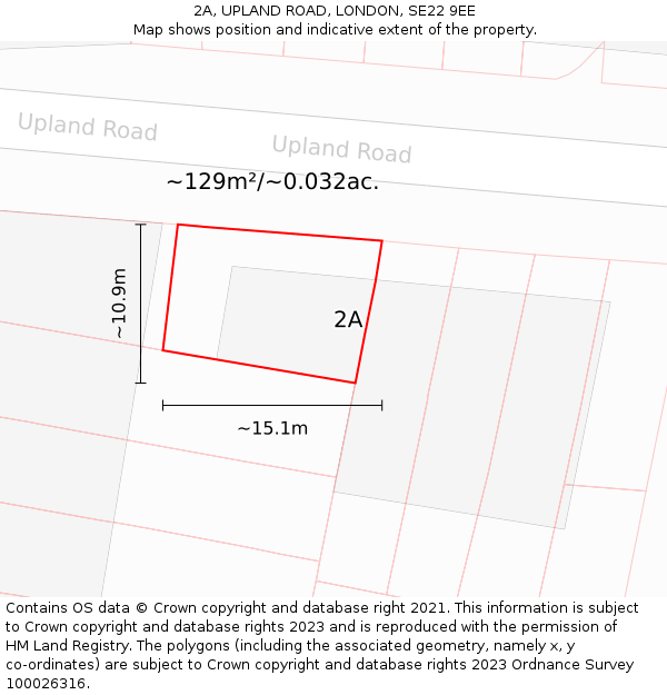 2A, UPLAND ROAD, LONDON, SE22 9EE: Plot and title map