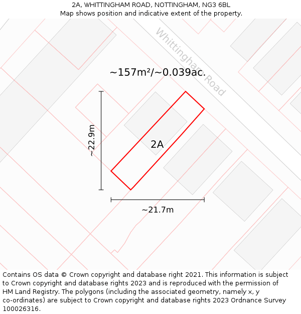 2A, WHITTINGHAM ROAD, NOTTINGHAM, NG3 6BL: Plot and title map