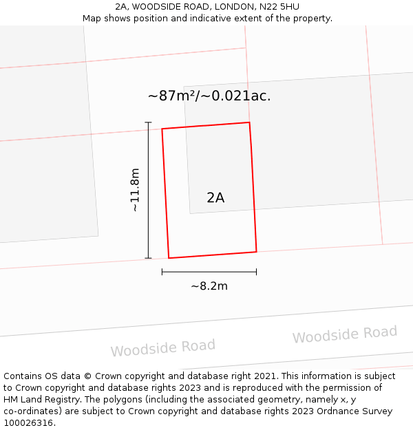 2A, WOODSIDE ROAD, LONDON, N22 5HU: Plot and title map
