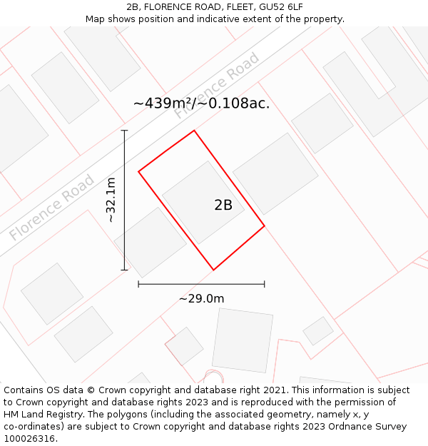 2B, FLORENCE ROAD, FLEET, GU52 6LF: Plot and title map