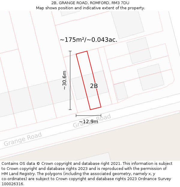 2B, GRANGE ROAD, ROMFORD, RM3 7DU: Plot and title map