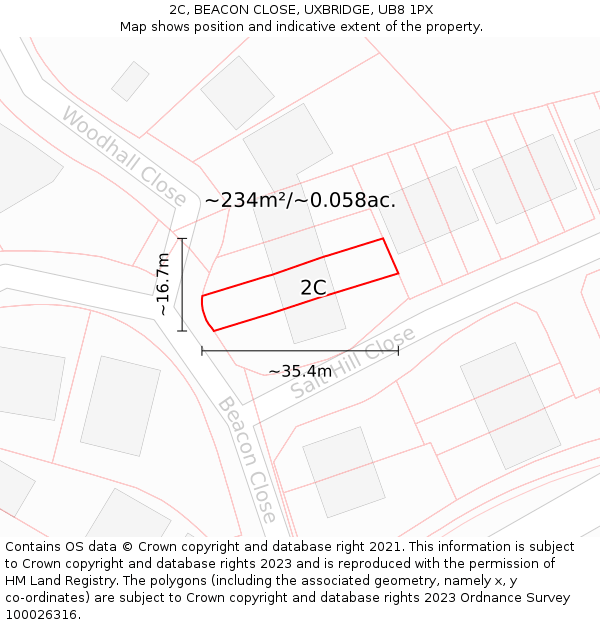 2C, BEACON CLOSE, UXBRIDGE, UB8 1PX: Plot and title map